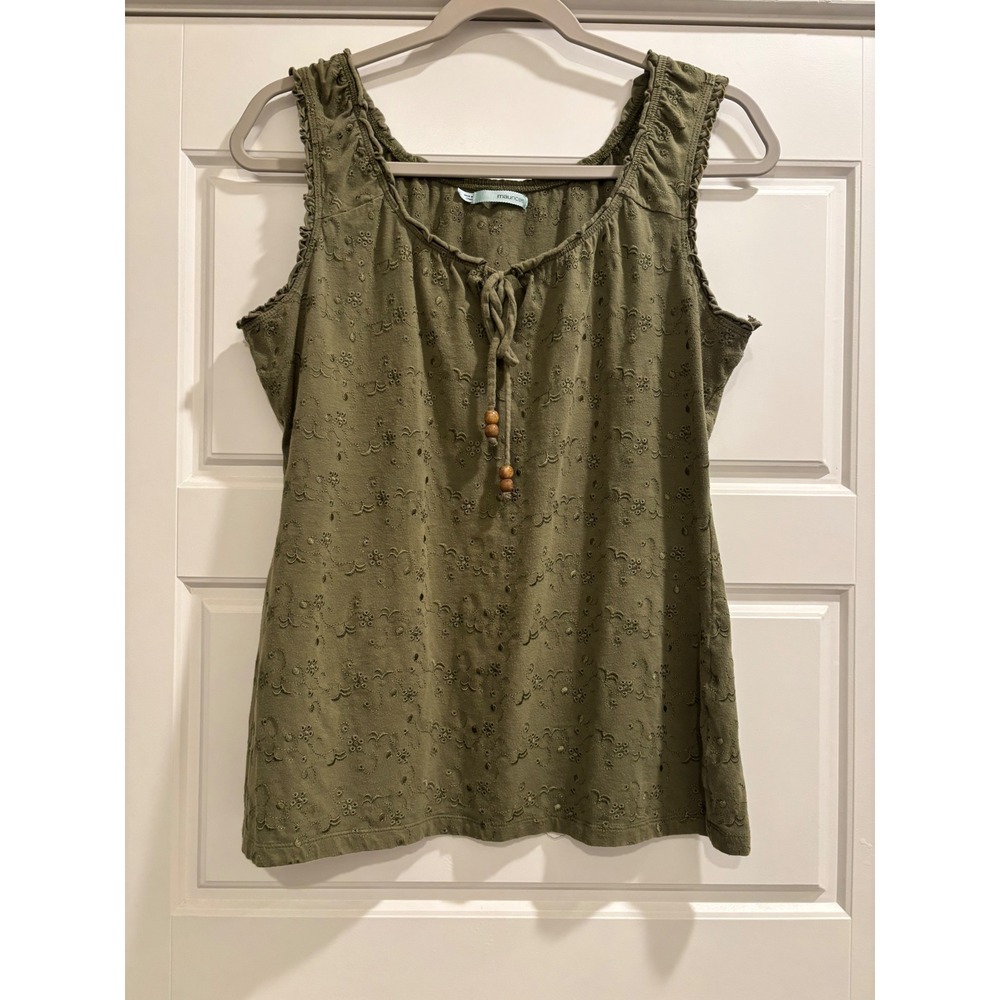 Maurices Olive Green Eyelet Floral Embroidered Sleeveless Tie Front Top Large